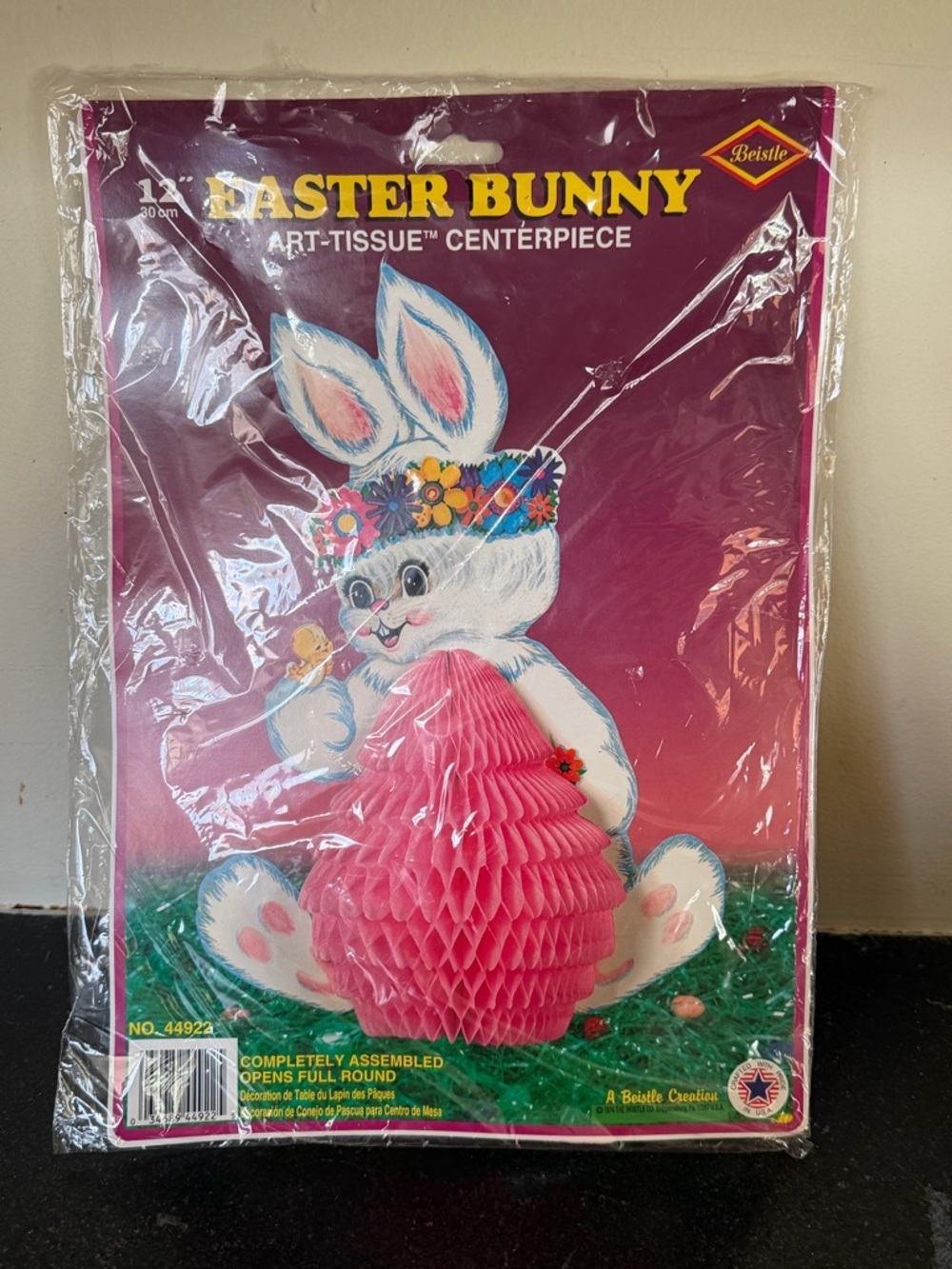 Vintage Art Tissue Easter Bunny Centerpiece Hippy Rabbit Beistle Honeycomb New